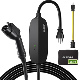 ELEGRP Level 1/2 EV Charger, 16 Amp, Portable J1772 Electric Car Charger, 25FT Cable, NEMA 6-20 & 5-15 Adapter, 110V-240V for BEVs/PHEVs, PBE & LRC Technology - Amazon product rated Grade A