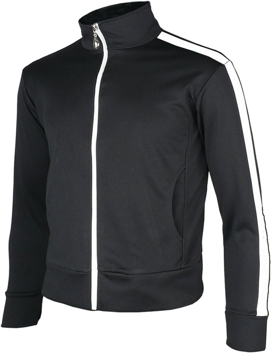 Men's Running Jogging Track Suit Warm Up Jacket Gym Training Wear (XXS US(S Asian Tag), Black One line)