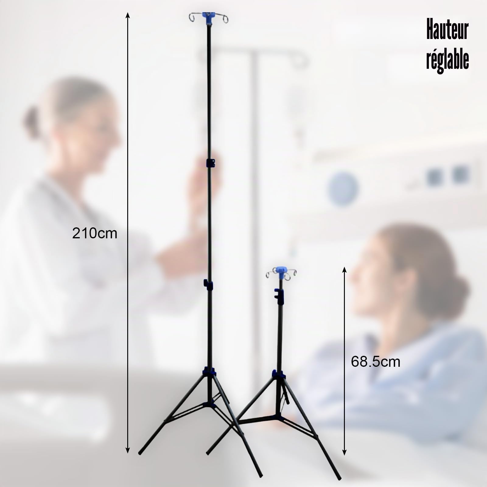 Poteau de perfusion vertical mobile et pliable 2M Support de Perche intraveineuse Pliable Portable de Hauteur réglable pour la maison, la clinique et l'hôpital