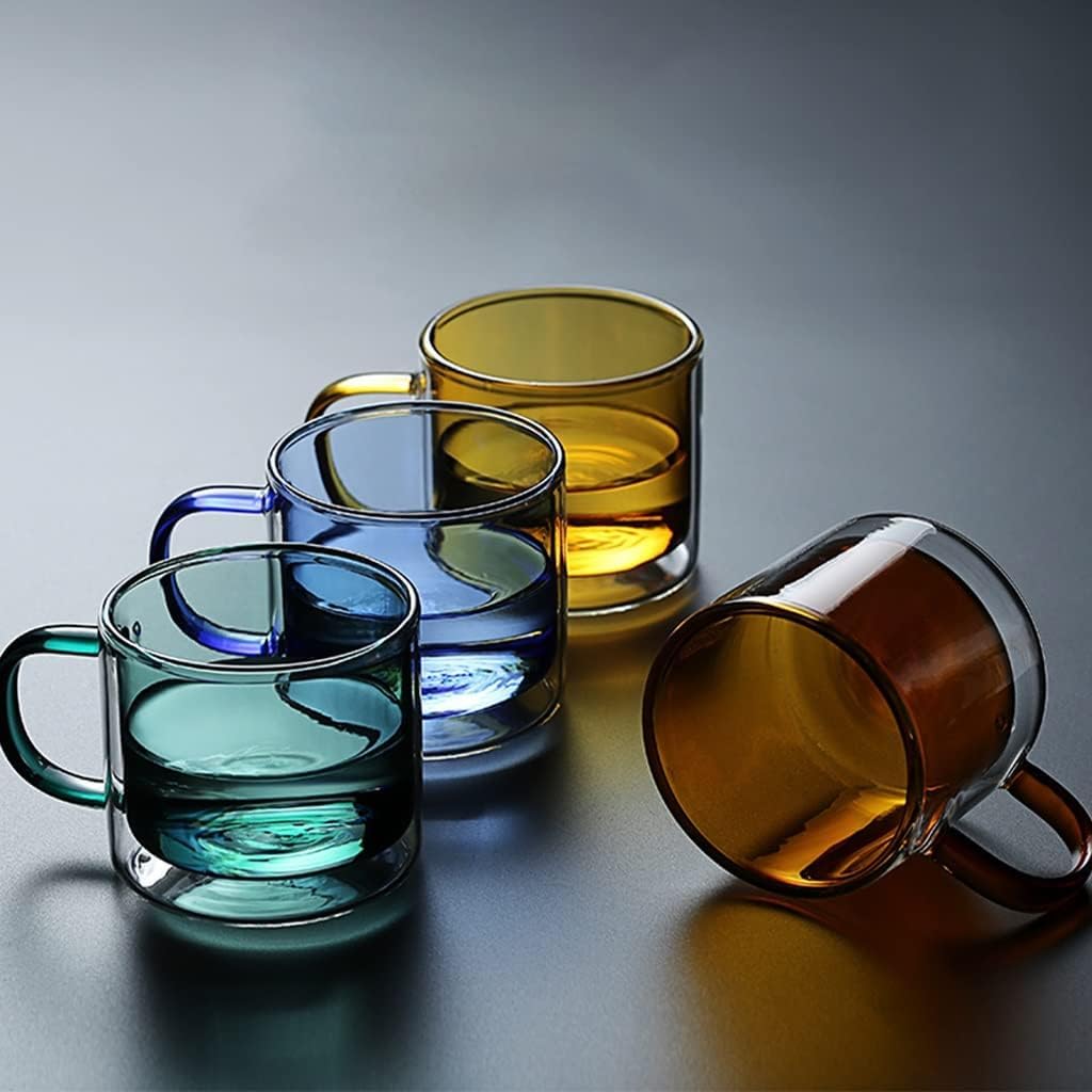 Doppelwandiges Kaffeetassen-Set Aus Glas Mit Griff, Wiederverwendbare Isolierte Kaffeetasse, Farbige Becher, Weingläser, Glasgeschirr, Trinkgläser, Teetasse, 250ml/9oz, Amber