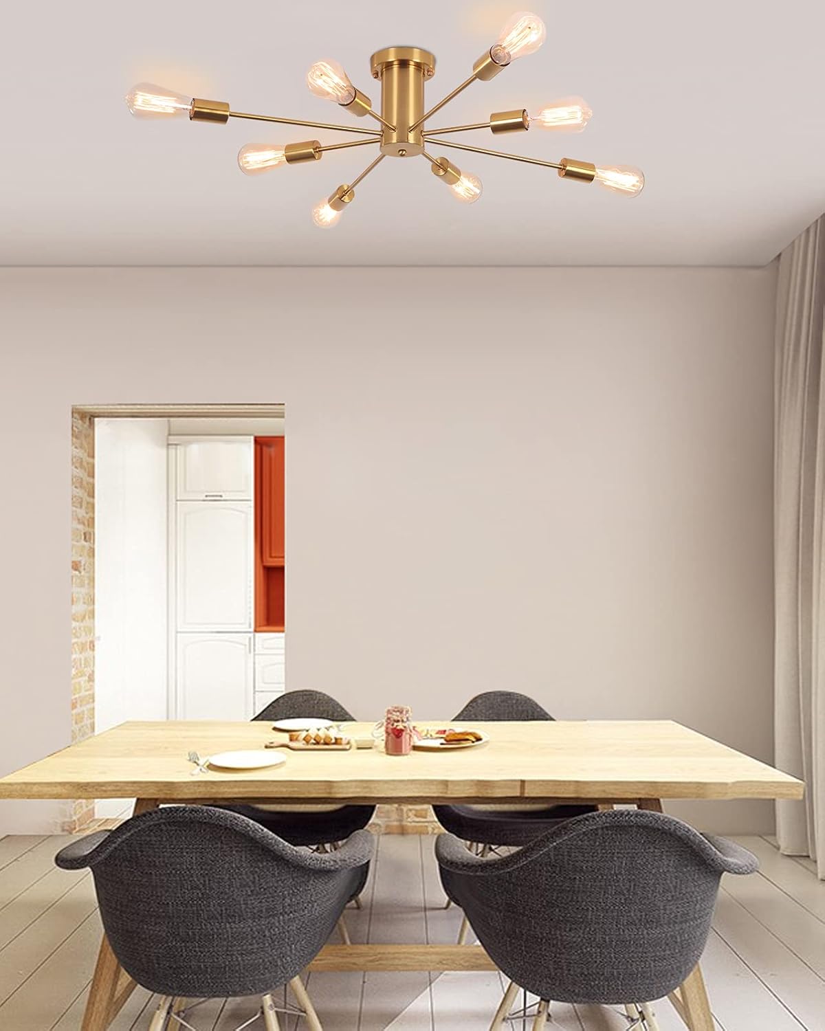 Buy 1 get 1 🔥 PUMING Gold Semi Flush Mount Ceiling Light - 8 Lights Sputnik Chandeliers Mid-Century Brushed Brass Ceiling Lamp Vintage Industrial Lighting Fixture Chandeliersfor Bedroom Dining Room Living Room Product Deal PUMING Gold Semi Flush Mount Ceiling Light - 8 Lights Sputnik Chandeliers Mid-Century Brushed Brass Ceiling Lamp Vintage Industrial Lighting Fixture Chandeliersfor Bedroom Dining Room Living Room