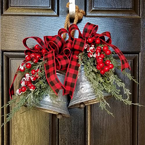 YUYVIO Christmas Bells, Large Galvanized Bells, Christmas Galvanized Decor, Rustic Christmas, Silver Bells Christmas Bell Door Hanging Decoration 10Cm Pair, Christmas Bells for Jingle (As Show)
