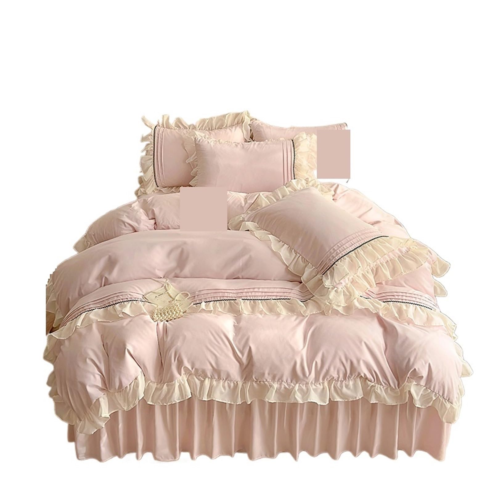 KHASCBNF Duvet Cover Sets Bedding Sets Single Ruffle Lace Quilt Cover 4pcs Queen Duvet for Woman Girls Bedroom(Pink,2.0m bed skirt 4pcs)
