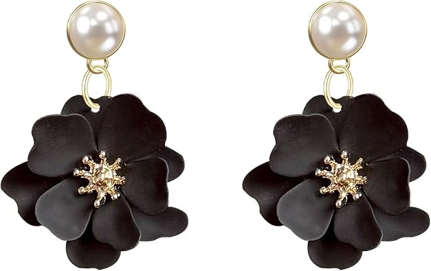Pear Shaped Floral Stud Earrings for Women Pearl Flower Earrings Gold Plated Flower Jewelry