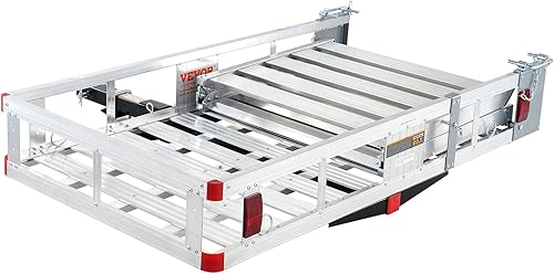 Miniatura 9 de VEVOR - Soporte de carga con montaje de enganche para scooter de movilidad de 500 lb con rampa plegable, correa, estabilizador y canasta de