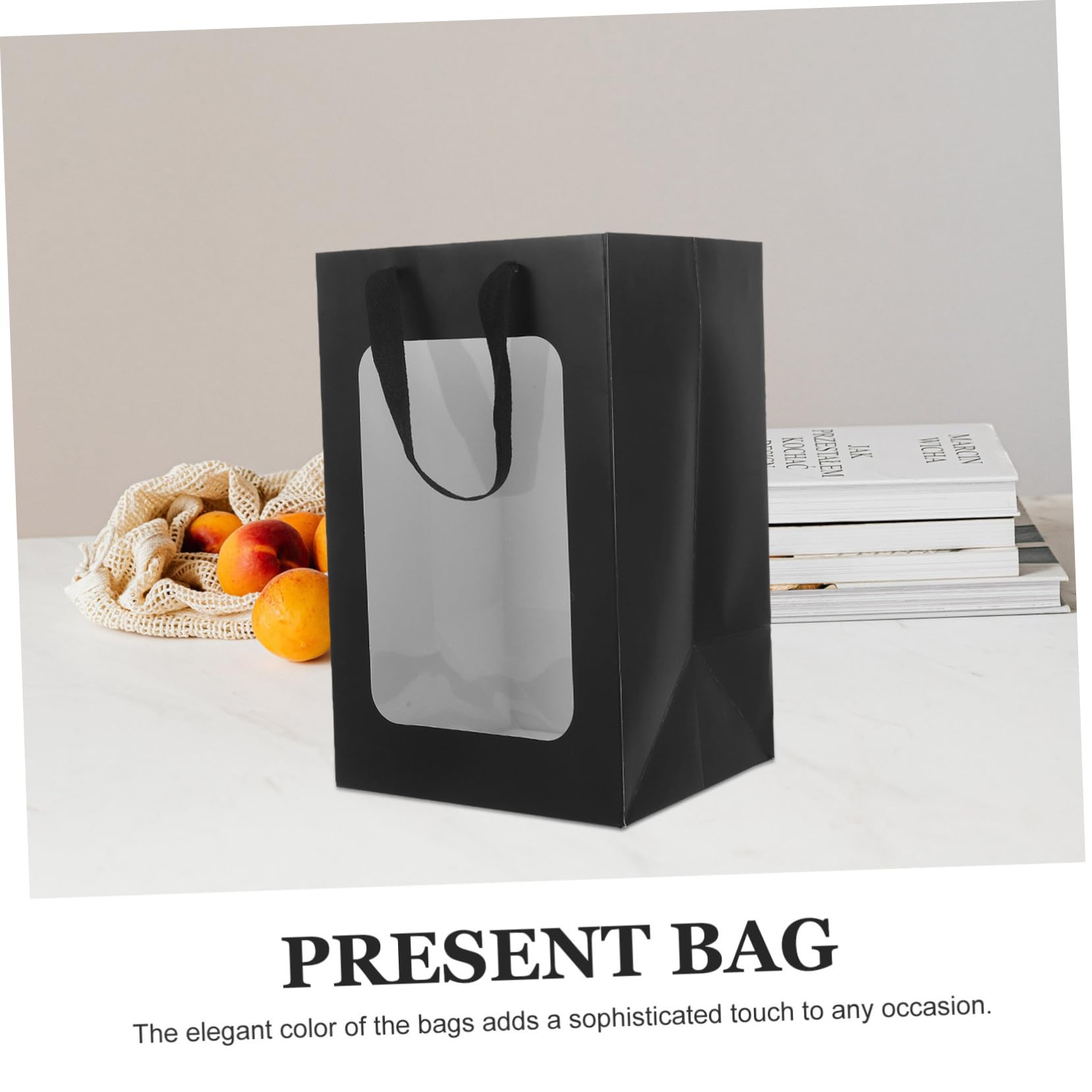 MAGICLULU 10 Stück Geschenktüten aus Papier mit Transparentem Fenster und Henkeln Schwarz Leicht zu Tragen für Geschenke