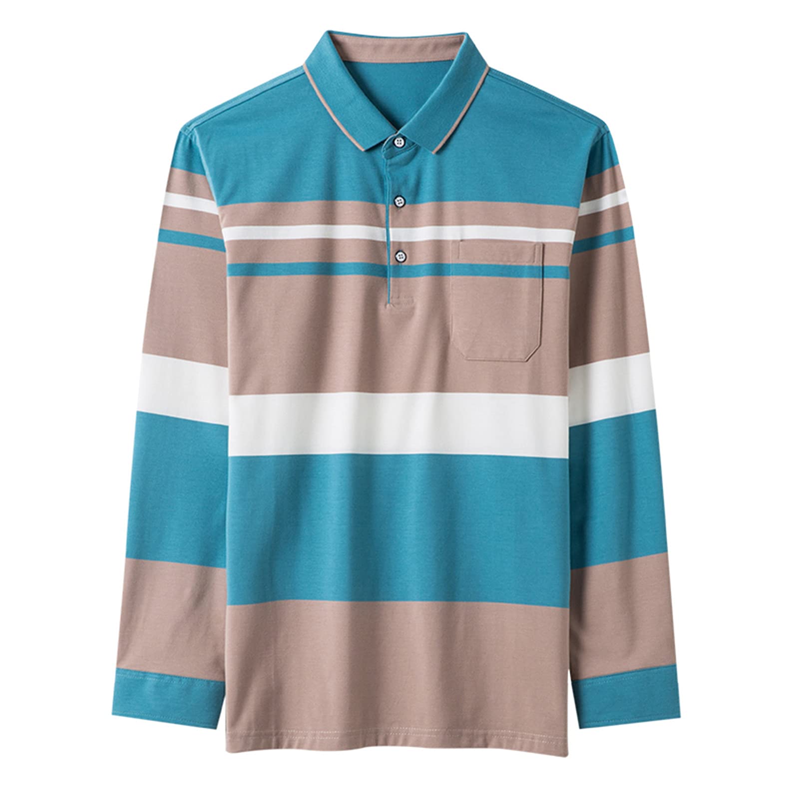 Modisch gestreiftes Poloshirt für Herren, Baumwolle, lässig, langärmelig, Oberteile, Herren Kleidung T-Shirt, rose, XL