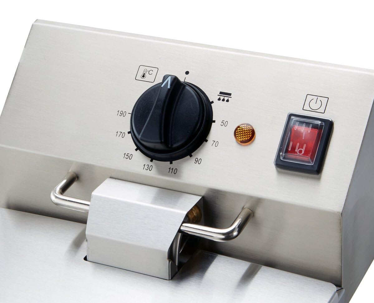 GastroHero Friggitrice elettrica da 10 l, in acciaio inox con rubinetto di scarico, termostato e protezione contro il surriscaldamento, friggitrice compatta ideale per ristoranti e gastronomia