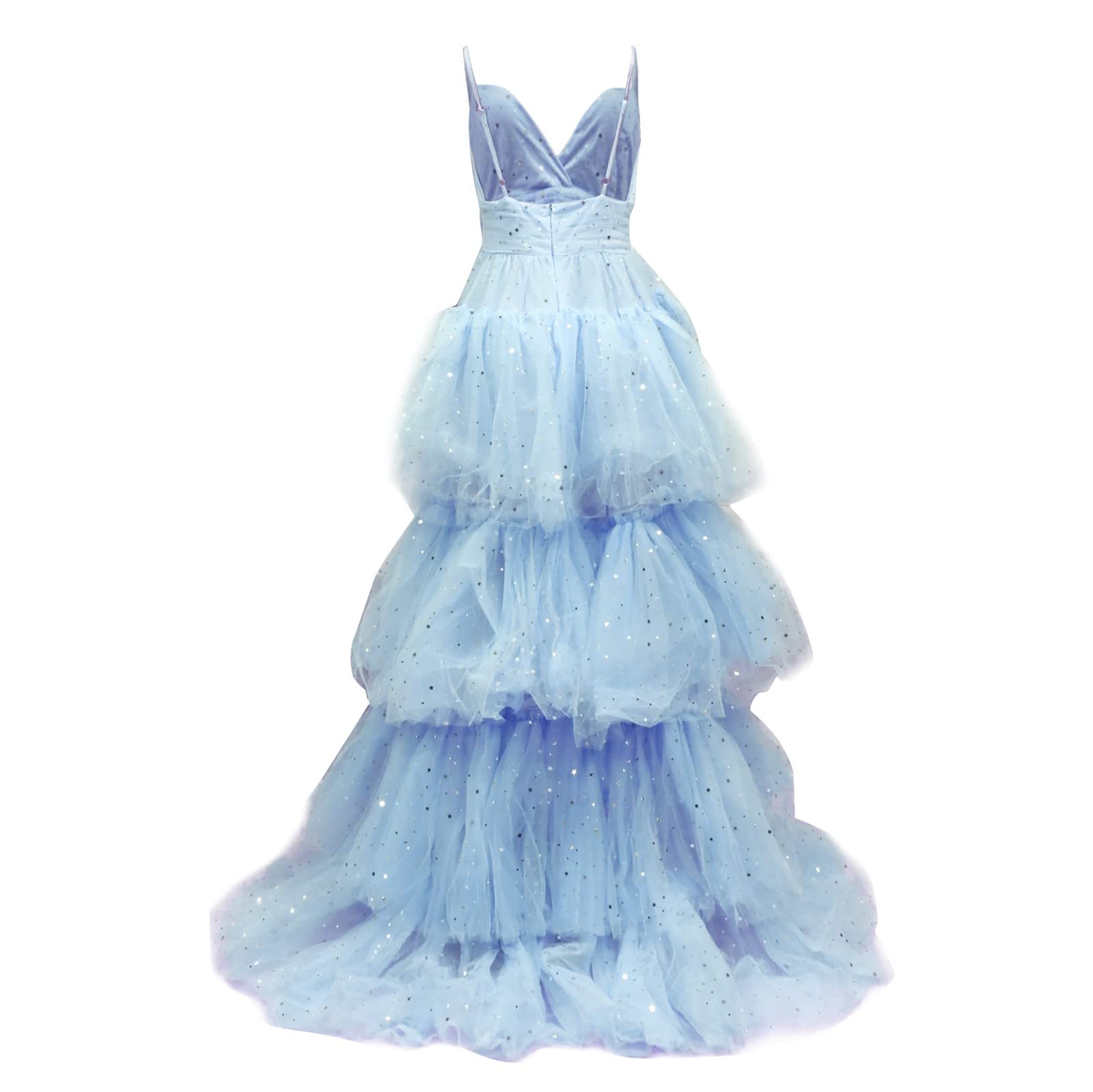 Robe de bal en tulle col en V asymétrique noire - 8