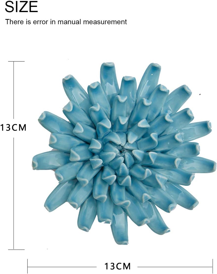 SEINHIJO Ceramic Flower Wall Decor 3D Wall Art Sculpture Modern Art Gift for Bedroom Living Room Home Office Blue 5.1 Inch