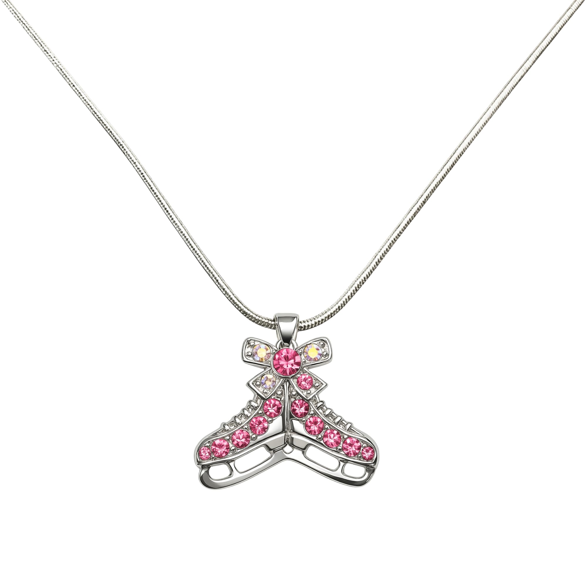 Infinity Collection Skate Pink Rhinestone Charm Necklace - Ice Skating Pendent - Figure Skating Gifts