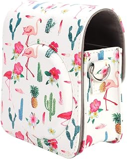 Zyyini Capa para câmera instantânea, capa protetora de couro de poliuretano, estampa de cacto e flamingo, mini bolsa para câmera com alça de ombro, para Fujifilm Instax Mini 70