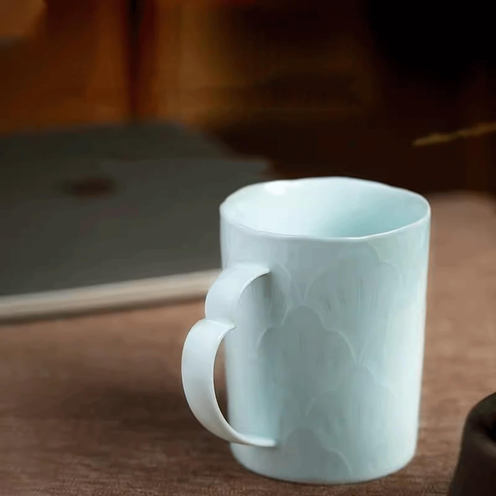Kaffeetasse Cyanfarbene Keramik-Kaffeetasse, geprägte Tasse, handgefertigte geprägte Tasse, einfache Tasse Teetasse
