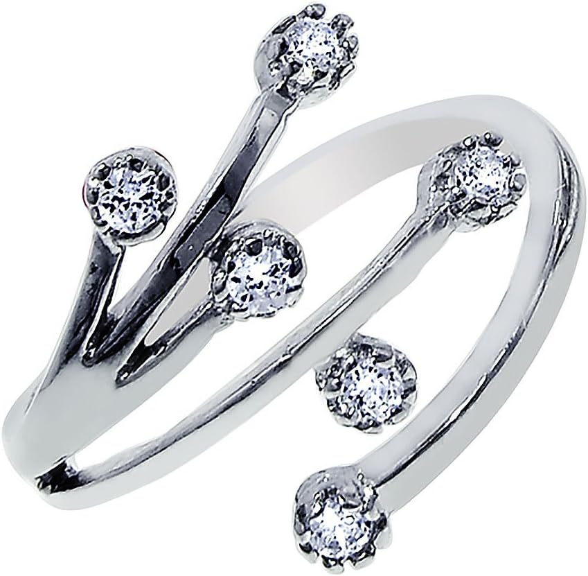 Ritastephens Sterling Silver Crossover Spray Cubic Zirconia Adjustable Ring or Toe Ring