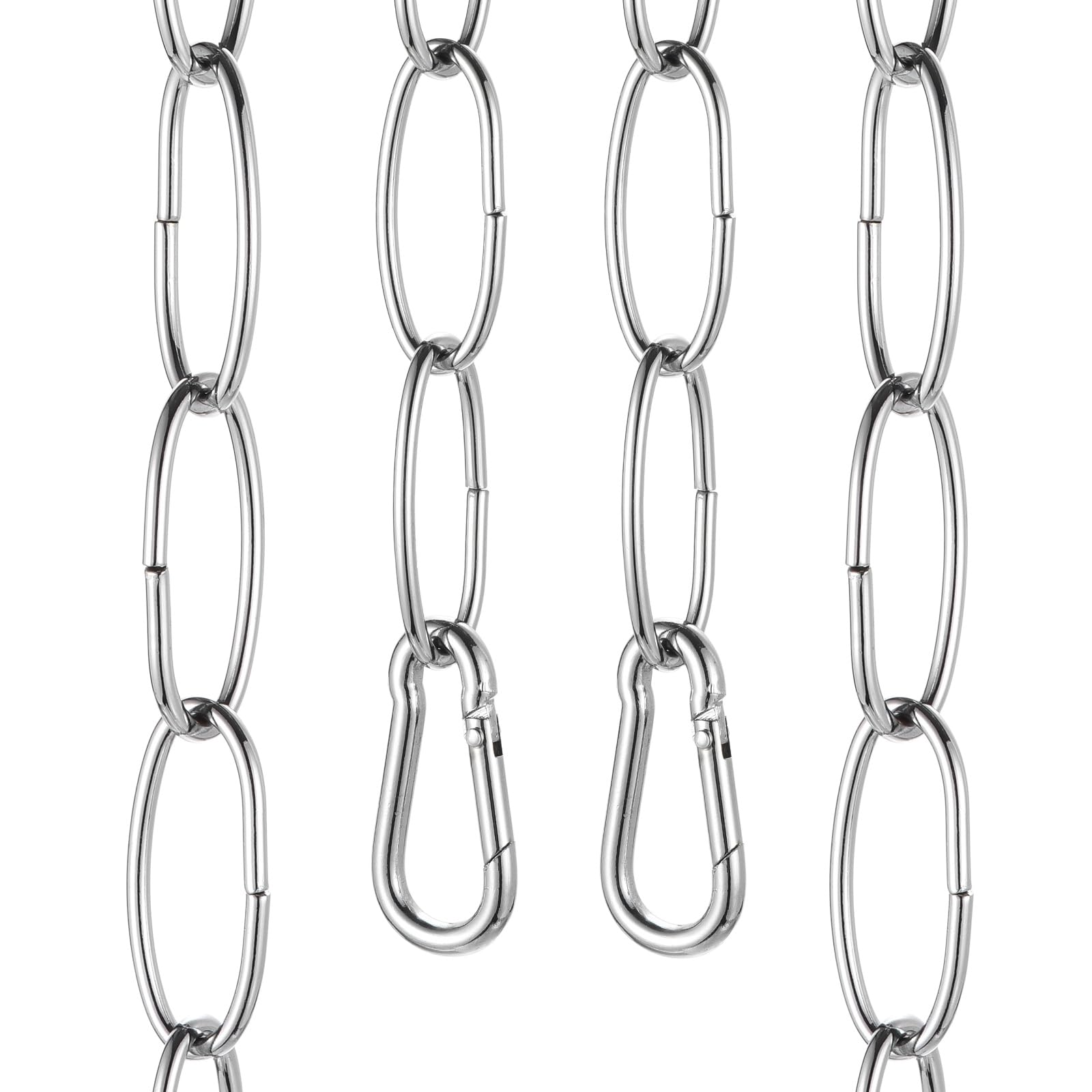sourcing map 7ft Lighting Hanging Chain, 2.4mm/0.09" Looping Metal Pendant Chandelier Chain Extension with 2 Spring Snap Hook for Hanging Plant Pendant Chandelier Light Fixture, Light Silver