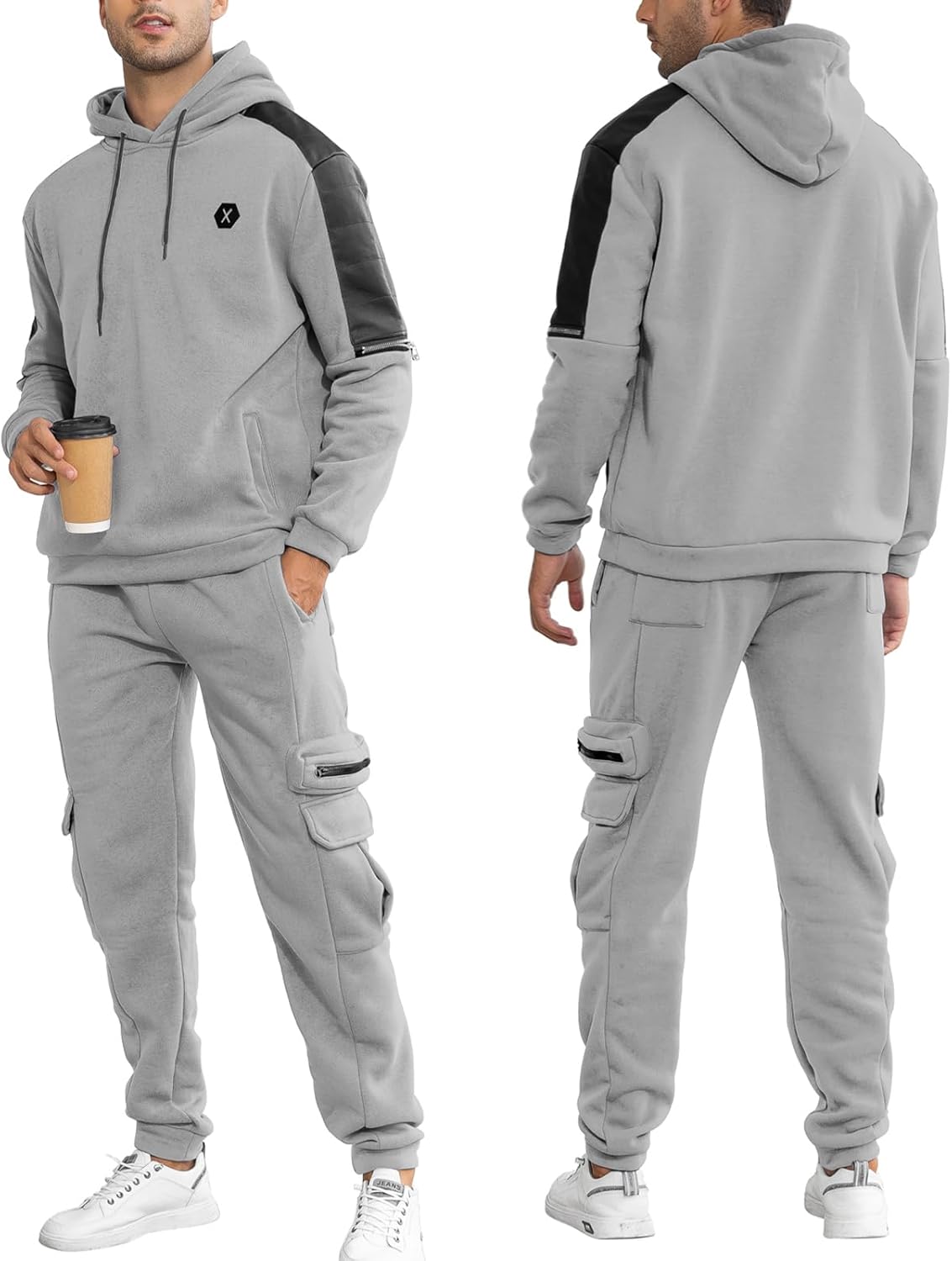 Men's Tracksuit 2 Piece Hoodie Athletic Jogging Sweatsuits for Men Casual Sports Long Sleeve Pullover Suit Set - Image 3