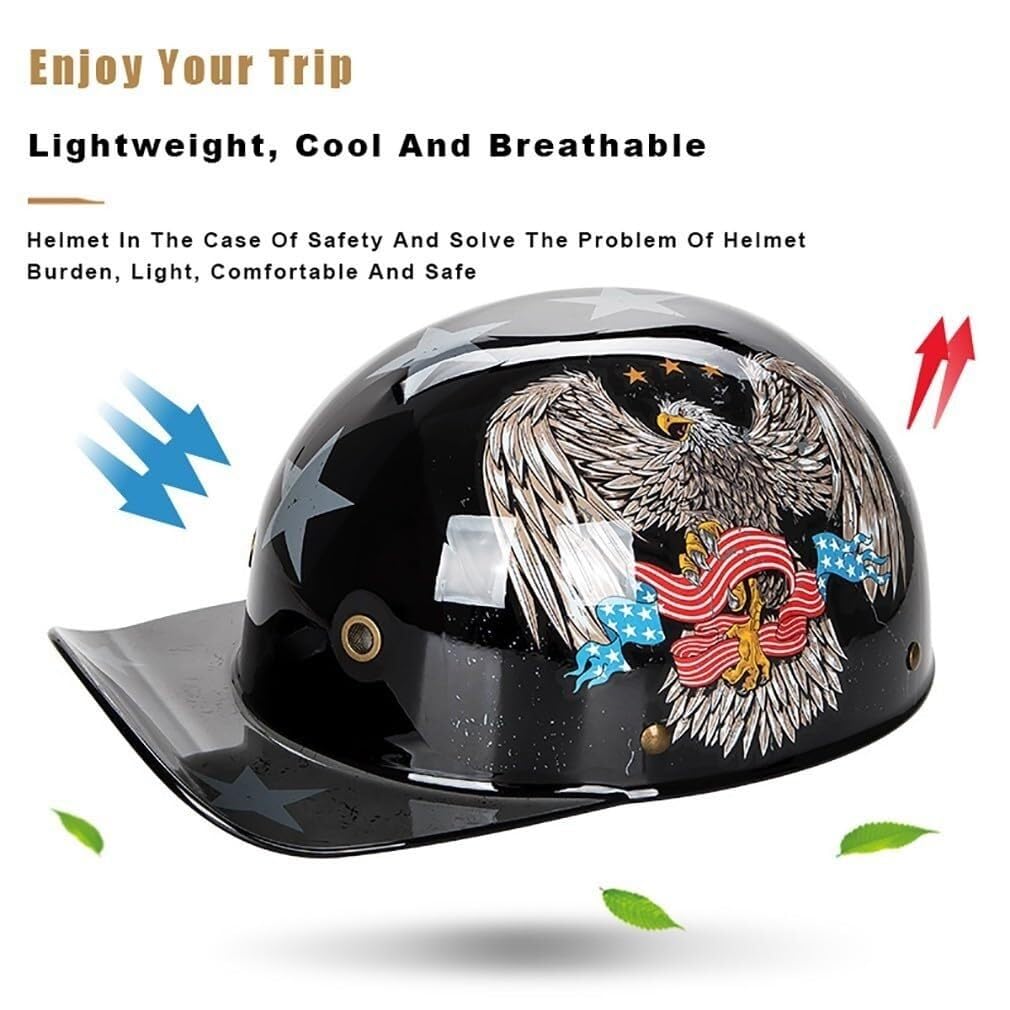 Halbschalenhelm Mit ECE-Zulassung Vintage Motorradhelm Baseball Cap Cruiser Chopper Scooter Helm Herren Retro Motorrad Halbhelm Damen Mofa Helm(9,M(57~58CM))