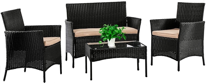 FDW藤制户外家具四件套新款庭院沙发与咖啡桌组合