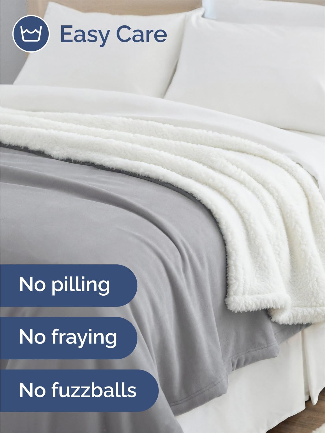 Sherpa Fleece Blanket King Size - Reversible Sherpa Fleece King Blanket - Super Soft Double Sided for Bed, Sofa, Couch - Thick, Warm, Fuzzy and Plush - Luxurious Bedding for Winter - Grey, 90" x 108" - Image 6