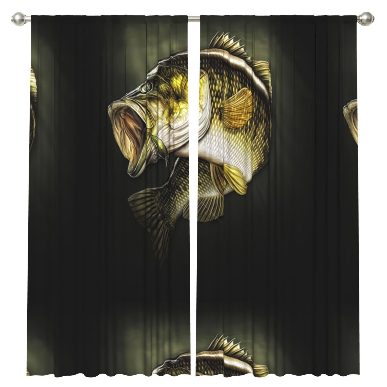 InOmak Fish Pattern, 2 Panels Window Curtains 52 x 84 Inch Blackout Curtains for Living Room Bedroom