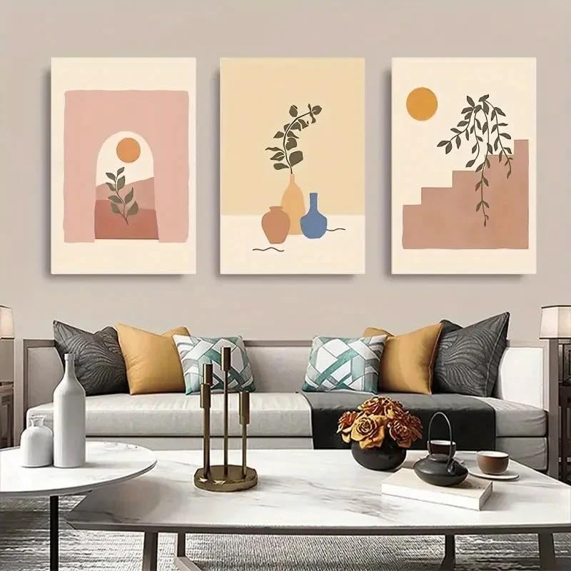 Triptyque abstrait de vases décoration murale salon 60x80cm