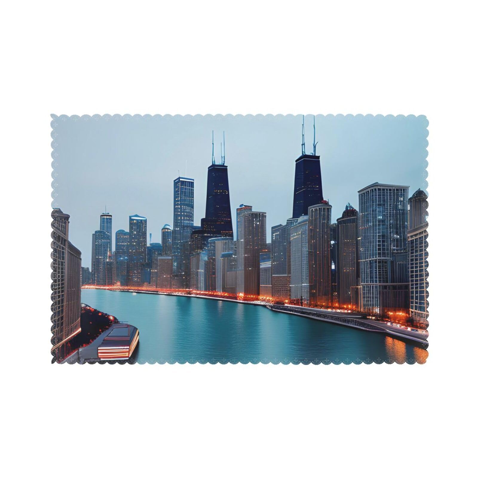 Chicago Print Placemats for Dining Table Set of 6 12x18 Inch Table Mats for Party Kitchen Dining.