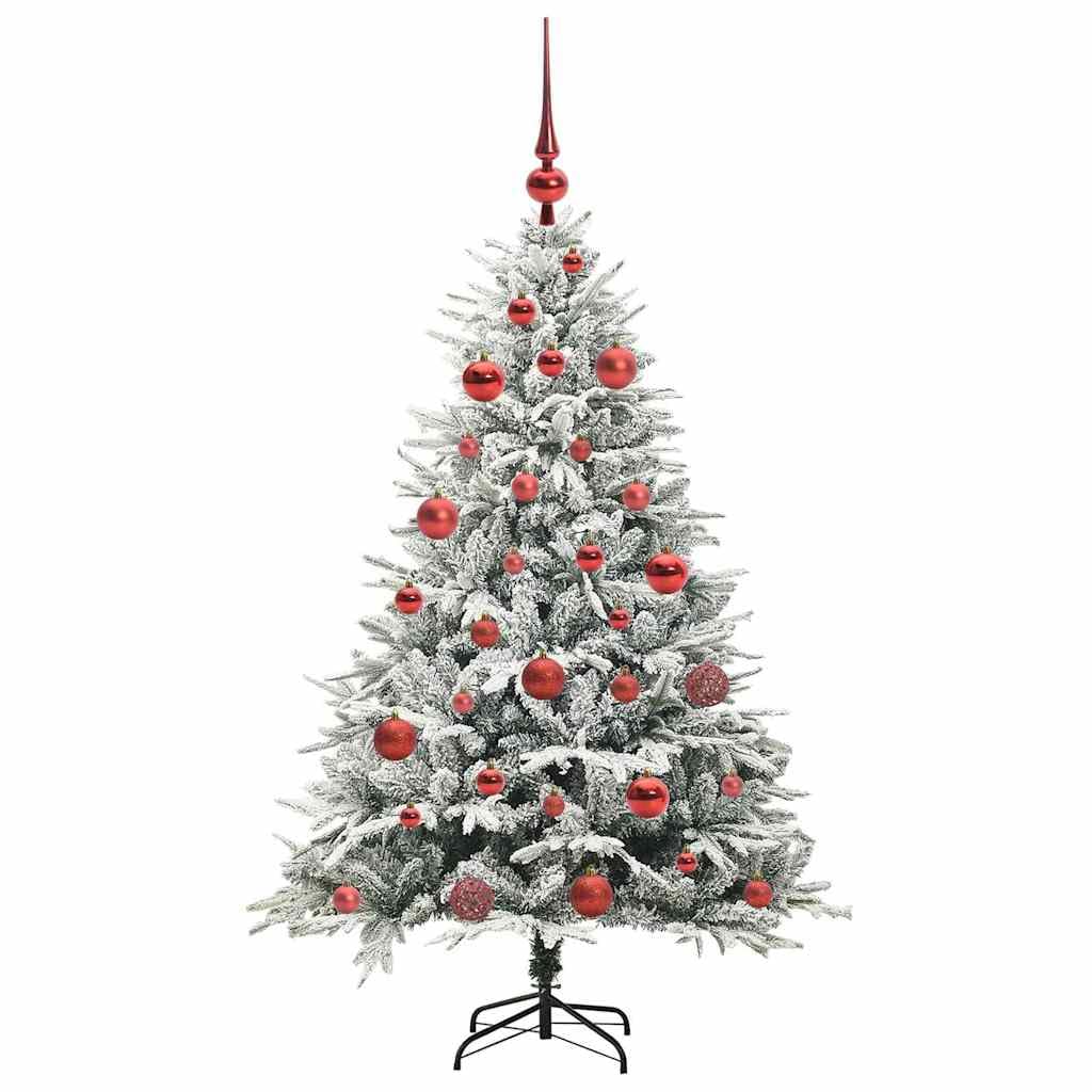Árbol de Navidad artificial preiluminado con 150 luces LED de color blanco cálido, PVC/PE, cónico, con juego de bolas, para interior y exterior, color verde