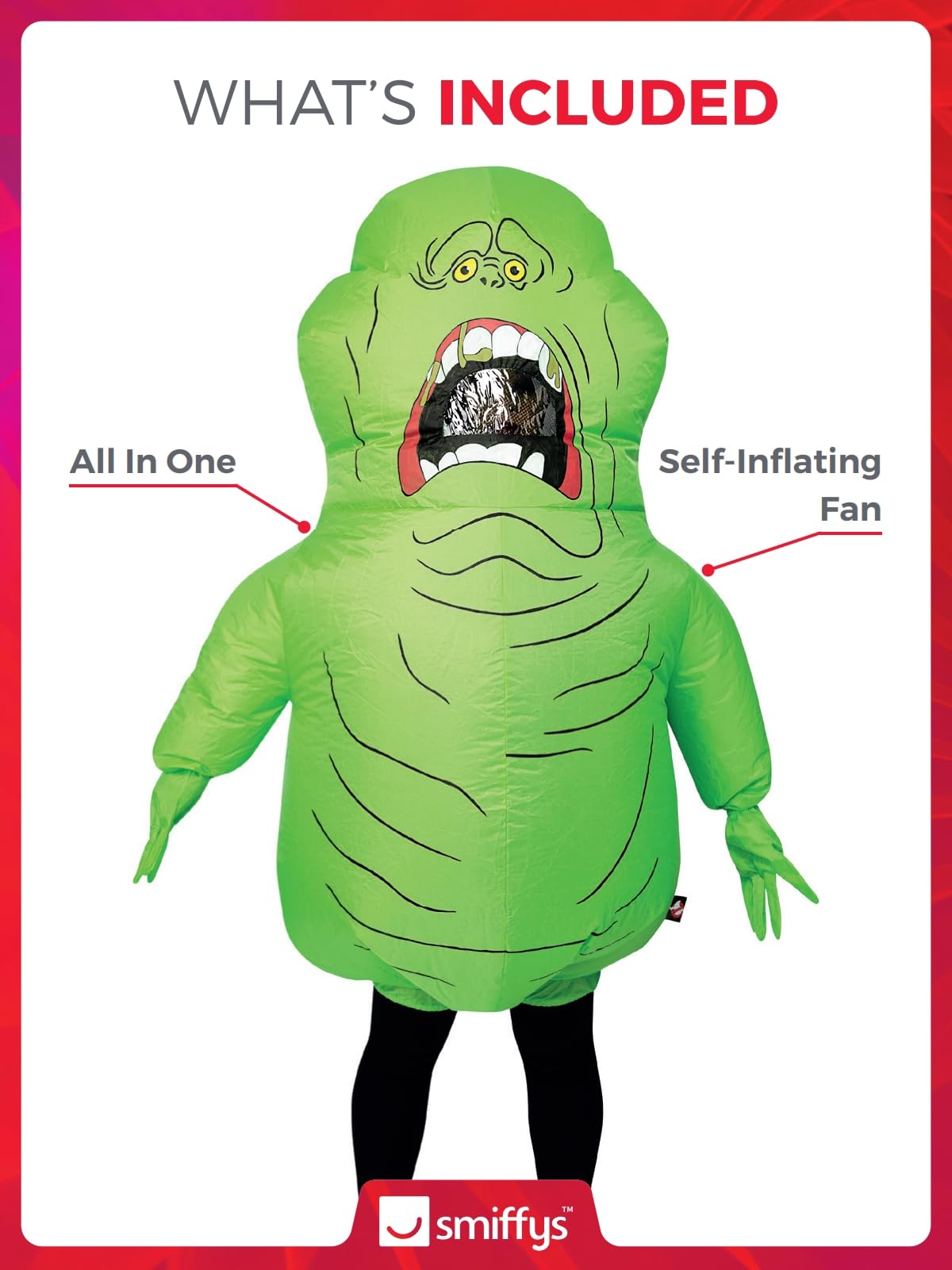 Smiffys Costume Simer gonfiabile Ghostbusters, All In One con ventola autogonfiabile Halloween