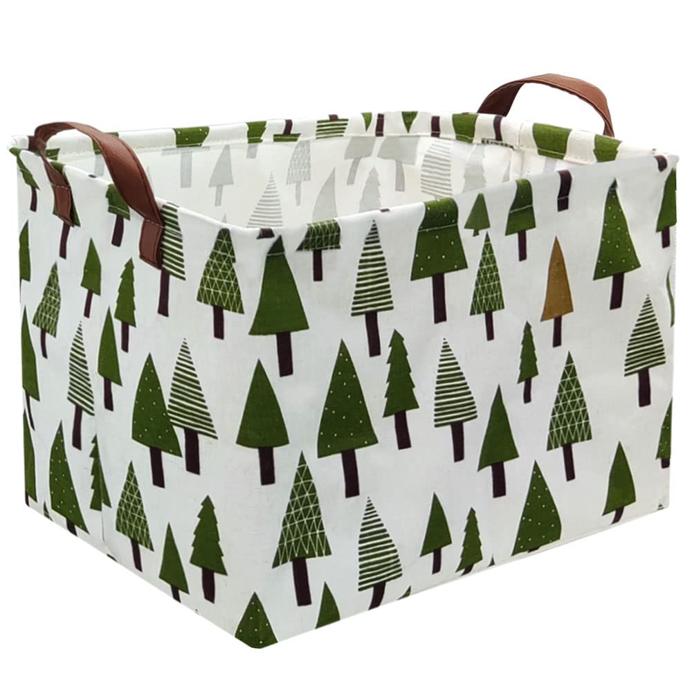 Christmas Green Trees Quilted Laundry Basket NCU0HNH071