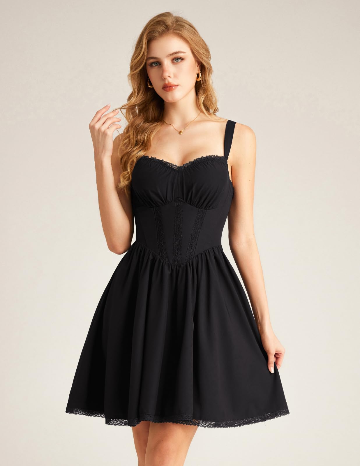 SCARLET DARKNESS Sommerkleid Damen Spaghettiträger Hochzeitsgast Kleid