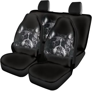 Biyejit Bull Dog Car Accessories Set Back Seat Protector + Front Seat Covers Full Set 4 Pieces Pet Covers for Most Car SUV Van Truck