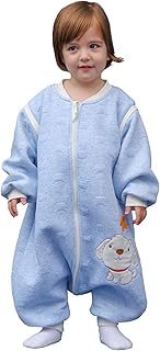 Baby Schläfsack Langarm mit Füßen 2.0Tog, Baumwolle Junge Mädchen Unisex ganzjahres Schlafanzug, Blauer Welpe,70/Baby Höhe 75-85cm