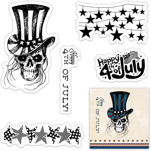 Sellos transparentes de estrella para hacer tarjetas, sellos de palabras del 4 de julio, bandera estadounidense, esqueleto, patriótico, sellos de