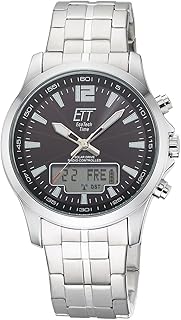 Funk Solar Herren Uhr Analog mit digitalem Datum mit Edelstahl Armband EGA-11715-21M
