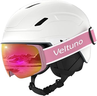 Ski Goggles Pink and Ski Helmet White L 23-24 inches