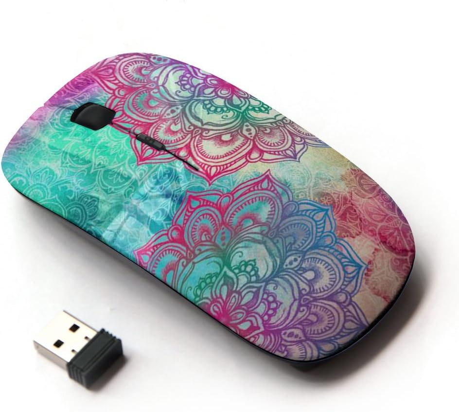 [ Optical 2.4G Wireless Mouse ] Fractal Pen Art Colorful Teal Pink