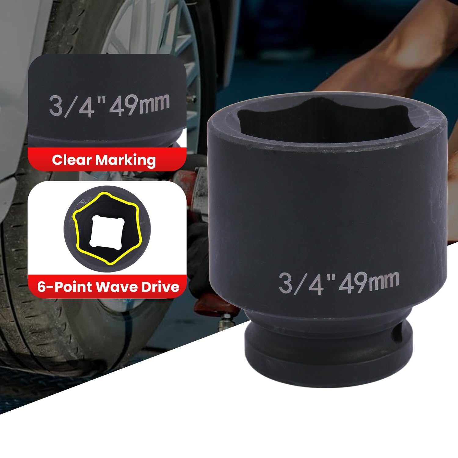 Deep 6-Point Impact Socket 3/4" Drive 49mm,Chrome Molybdenum Steel, Anti-Rust Metric Hex Socket for Car Repairs and Impact Wrench - Image 3