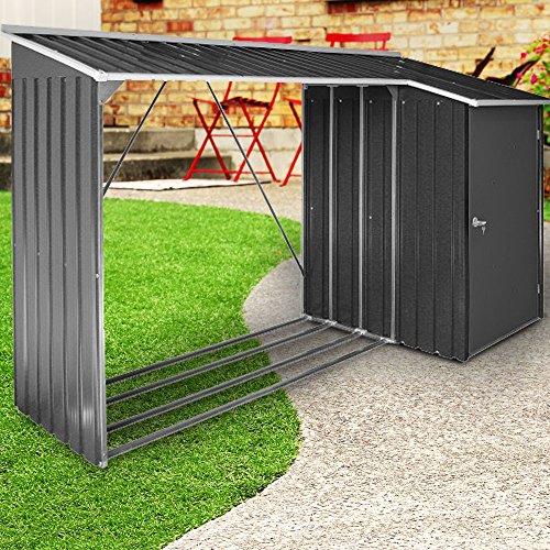 Duramax WoodStore Combo 8 x 3 Kaminholzunterstand, Holzlager mit seitlich geschlossenem Stauraum, Tür mit Schlüssel abschließbar, Boden zum Anheben des Holzes, Anthrazit