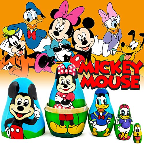 Matryoshka Babushka Russian Nesting Wooden Doll Cartoon Mickey Mouse Minnie Donald Duck Babouska Matrioska Stacking 5 Pcs #TOP1