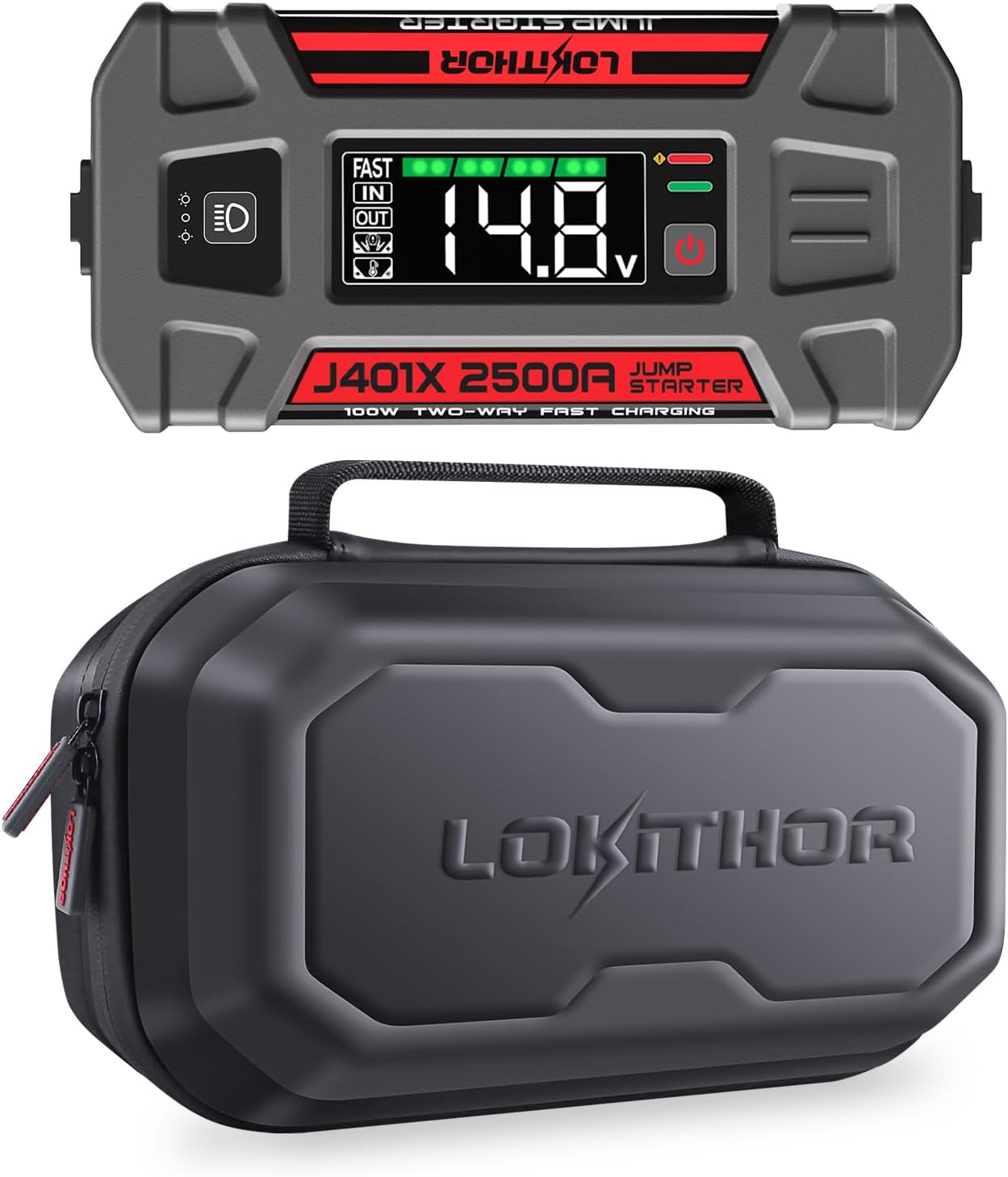 LOKITHOR J401X Jump Starter, -40℉ Auto-Heating Tech, 2500A 12V Battery Jumper Starter Portable, Lithium Car Battery Booster Pack (8.5L Gas/6.5L Diesel) with 100W Fast Charging, Storage Case
