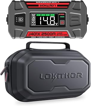 LOKITHOR J401X Jump Starter,40F Auto-Heating Tech, 2500A 12V Battery Jumper Starter Portable, Lithium Car Battery Booster Pack 8.5L Gas/6.5L Diesel with 100W Fast Charging, Storage Case