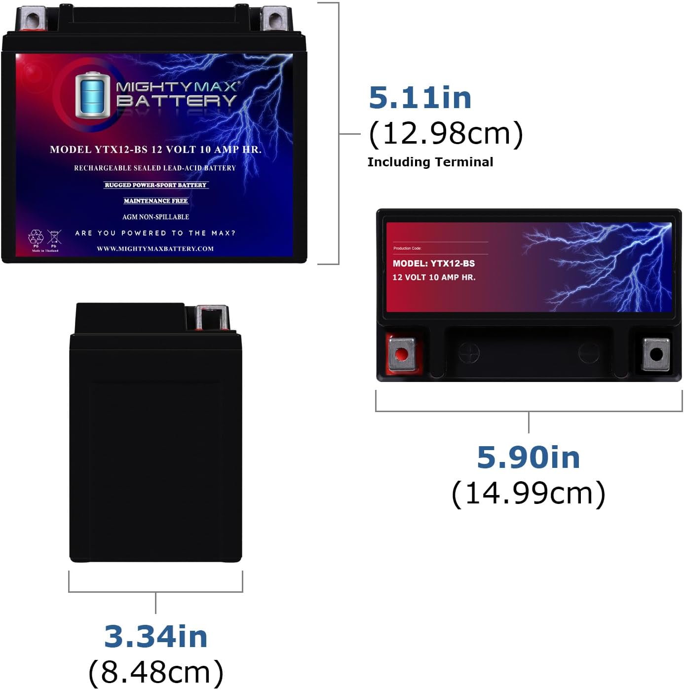 Mighty Max Battery YTX12-BS 12V 10Ah Replacement Battery Compatible with Fire Power CTX12-BS