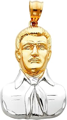 JewelryWeb 14k Yellow Gold and White Gold Malverde Sinaloa Pendant Necklace 26x36mm Pendant for Women