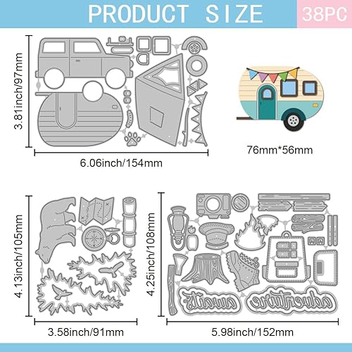 Miniatura 2 de GLOBLELAND Troqueles de corte de camping para hacer tarjetas, carpa de coche, troqueles para manualidades, álbumes de recortes, diario, papel de