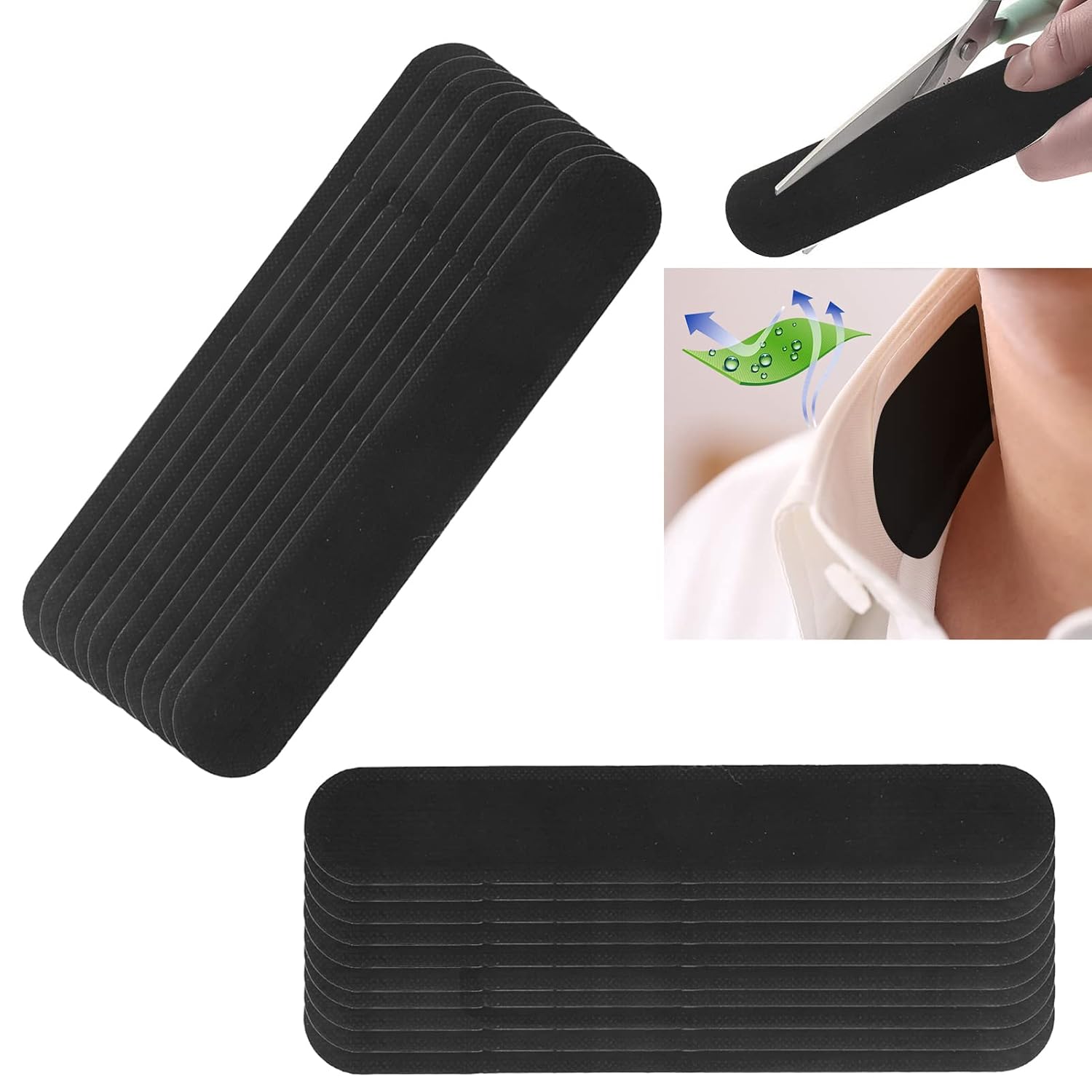 Collar Protector Sweat Pads, 20pcs Collar Sweat Pads Disposable Hat Collar Sweat SelfAdhesive Neck Liner Pads(Black)