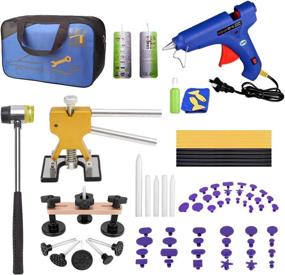 VTOLO PDR Tools, Paintless Dent Repair Tools Set PDR Golden Dent Lifter +10pcs PDR Glue Tabs Auto Body Dent Removal Tools Car Dent Removal Tool Kit (PDR Tool)