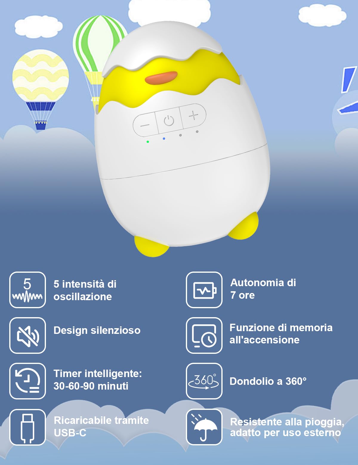 Robofun Motore di oscillazione automatico per passeggino, accessorio elettrico portatile con timer e velocità regolabile, compatibile con la maggior parte dei passeggini, Bianco