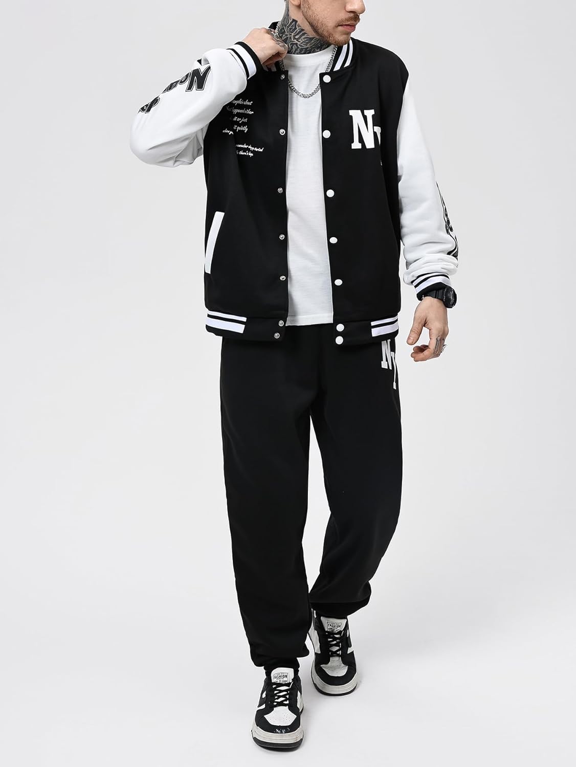 SOLY HUX Men's Tracksuit 2 Piece Outfits Color Block Letter Graphic Long Sleeve Varsity Jacket and Pants Set - Image 4