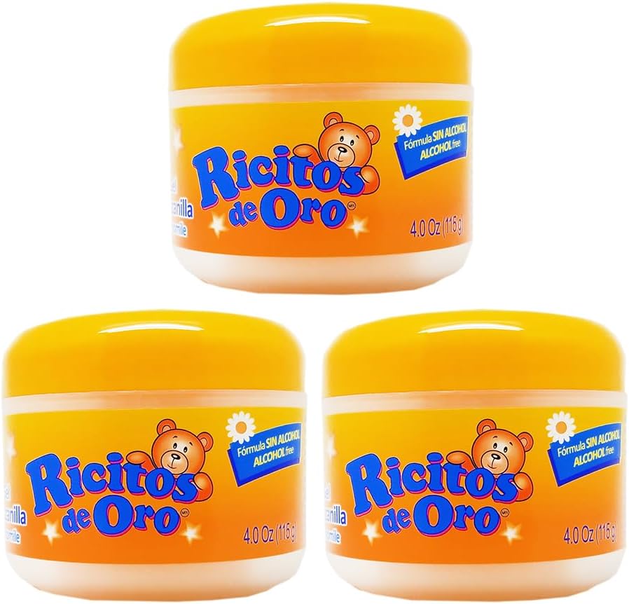 Ricitos de Oro Chamomile Hair Gel, Alcohol-Free, Hairstyling Product for Daily Use, Gentle Gel with Chamomile Extract for Children, Non-Greasy, 3-Pack of 4.05 Oz, 3 Jars