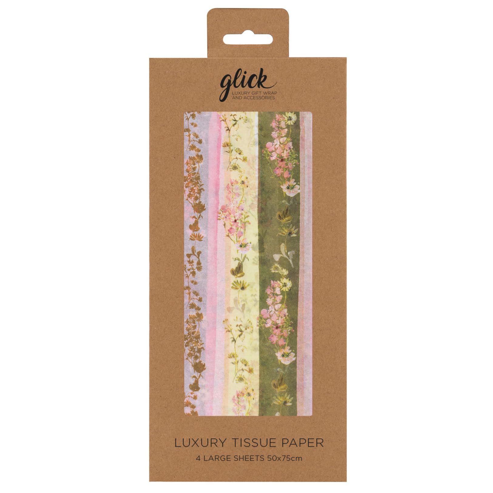 Glick 4 Sheets of Linea Floral Tissue Paper. Each Sheet Measures 75 x 50cms When Opened and is Suitable for Birthdays & Other Celebrations